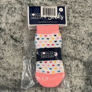 Non-Skid Dog Socks by Doggie Design - Pink and White Hearts Large